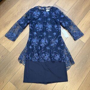 Babyonline Dress NWT Two Piece Navy Sheath Dress with Lace Overlay Size XXL